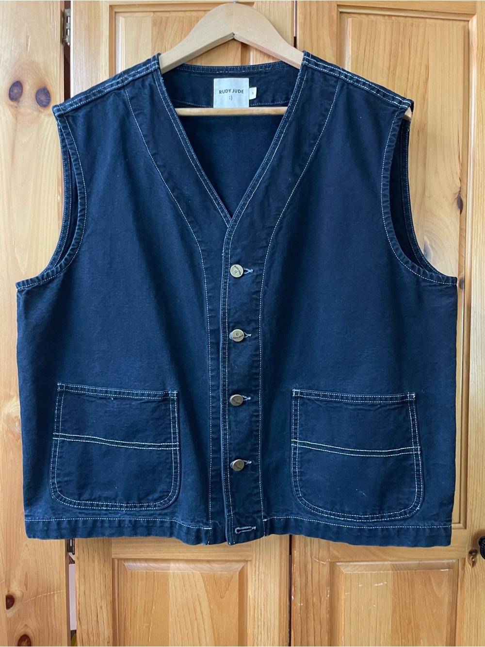 Rudy Jude Roper Vest - Black Indigo Utility Vest with Contrast Stitching - S